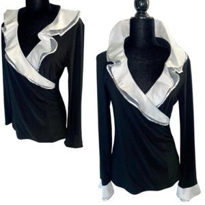 Black & White shirt with ruffle collar and sleeve